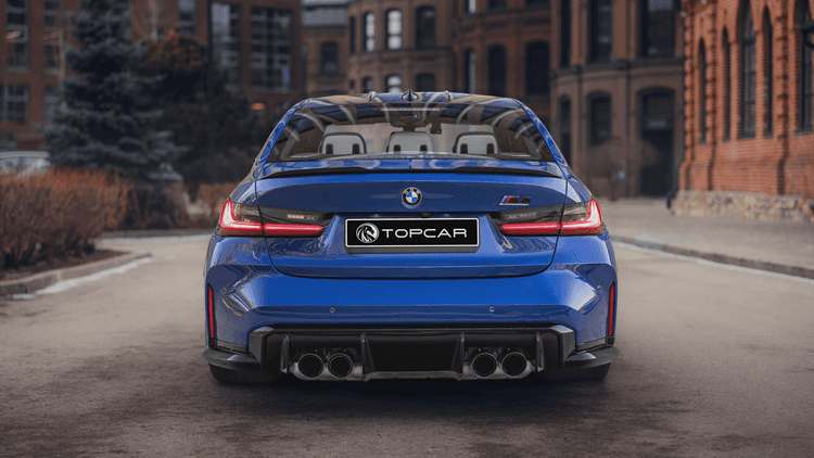 BMW M3 Competition G80 синего цвета вид сзади аренда в Москве